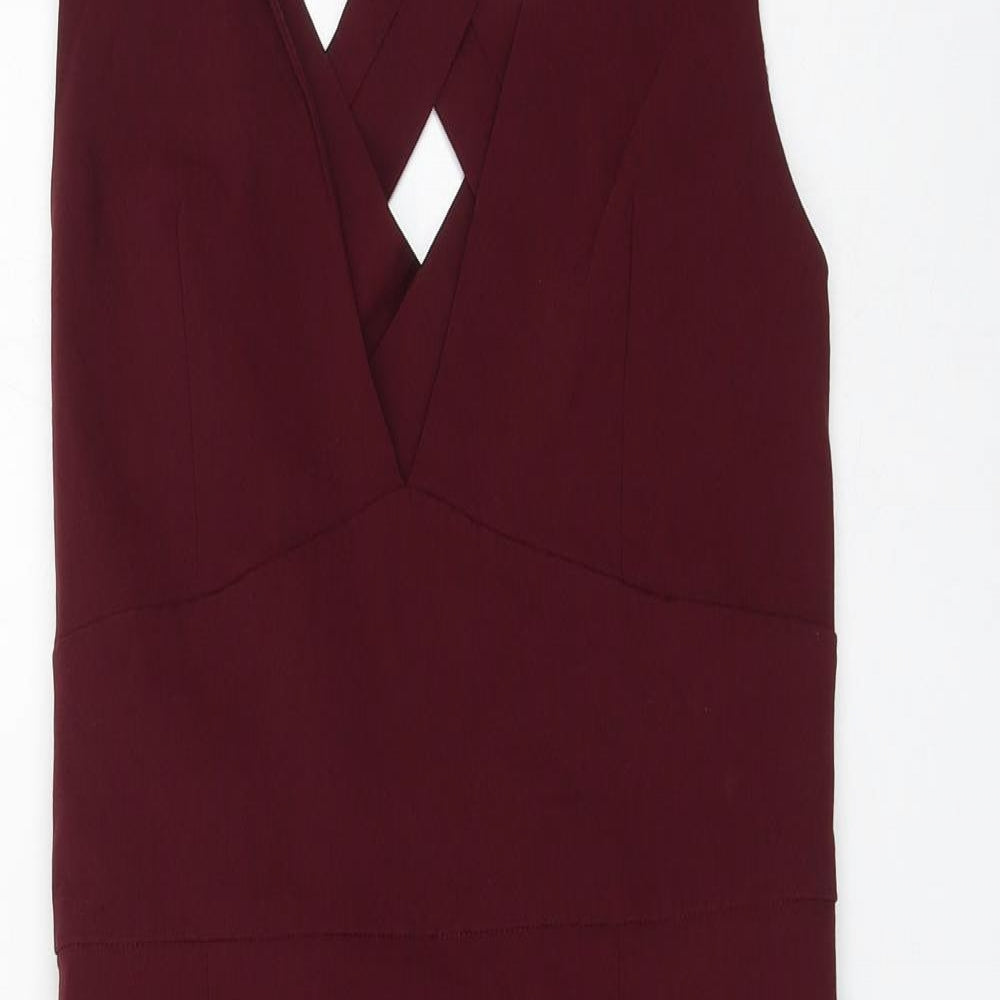 ASOS Womens Purple Viscose Pencil Dress Size 14 V-Neck Zip
