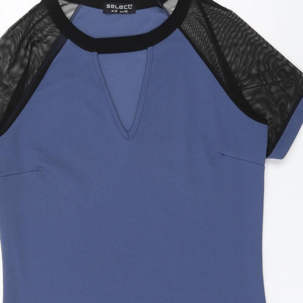 Select Womens Blue Polyester Shift Size 14 Round Neck Pullover