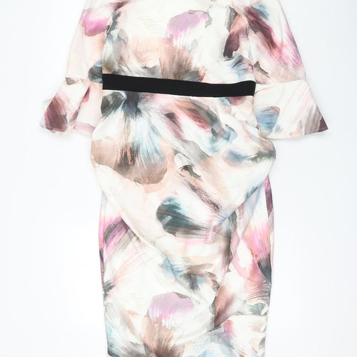 Little Mistress Womens Multicoloured Geometric Polyester Shift Size 10 Boat Neck Zip