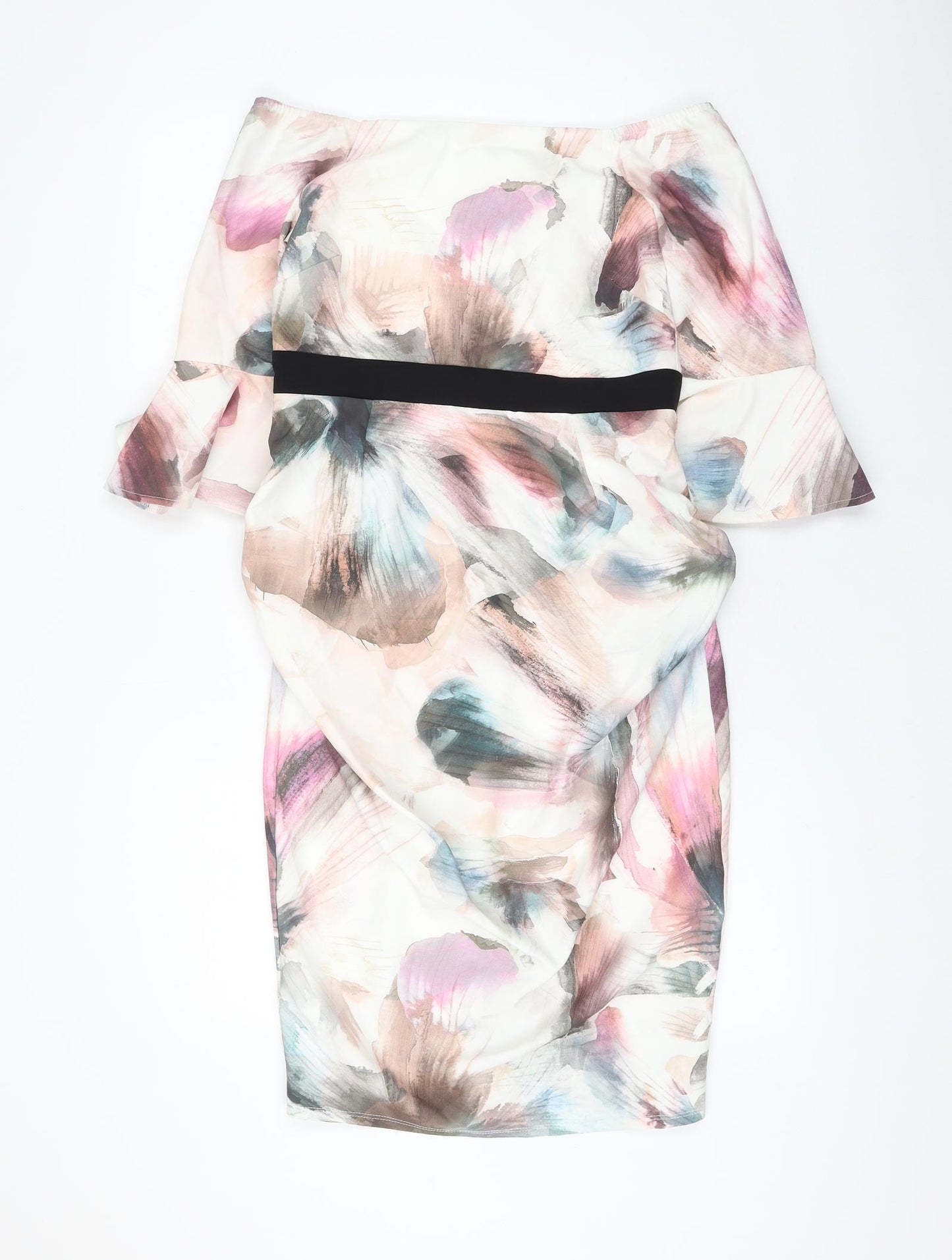 Little Mistress Womens Multicoloured Geometric Polyester Shift Size 10 Boat Neck Zip