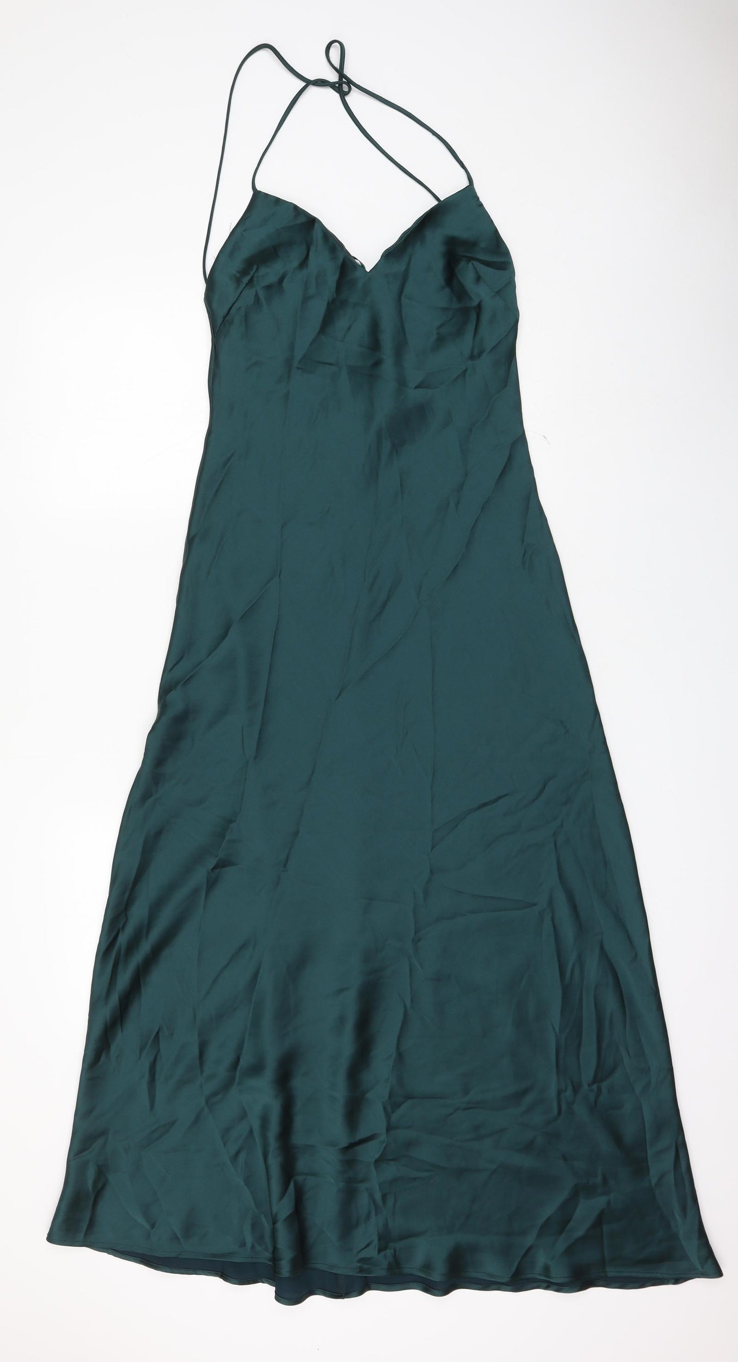 Zara Womens Green Polyester Tank Dress Size M V-Neck Pullover