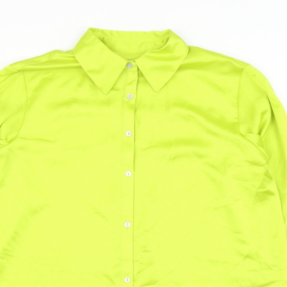 Marks and Spencer Womens Yellow Polyester Basic Button-Up Size 8 Collared