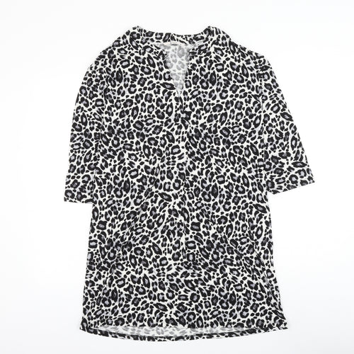 TU Womens White Animal Print Viscose Shift Size 10 V-Neck Pullover - Leopard Print