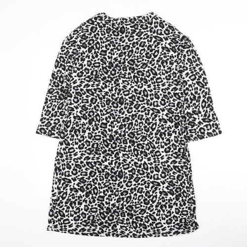 TU Womens White Animal Print Viscose Shift Size 10 V-Neck Pullover - Leopard Print