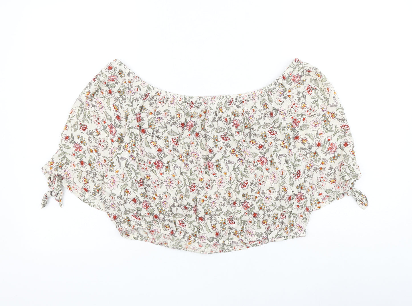 Matalan Womens Ivory Floral Viscose Cropped Blouse Size 14 Boat Neck