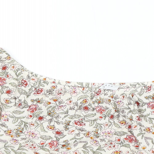 Matalan Womens Ivory Floral Viscose Cropped Blouse Size 14 Boat Neck