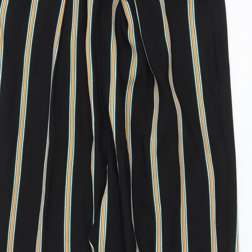 F&F Womens Black Striped Polyester Trousers Size 14 L27 in Regular Drawstring