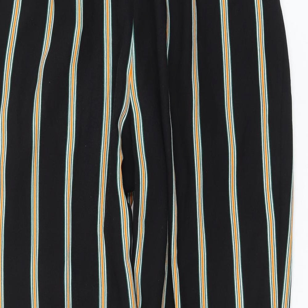F&F Womens Black Striped Polyester Trousers Size 14 L27 in Regular Drawstring