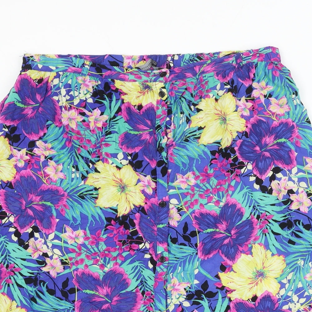 Atmosphere Womens Multicoloured Floral Viscose Flare Skirt Size 14 Button