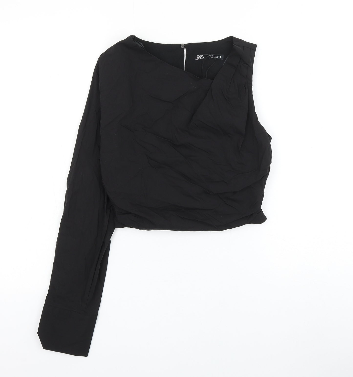 Zara Womens Black Cotton Cropped Blouse Size S One Shoulder