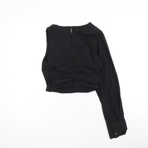 Zara Womens Black Cotton Cropped Blouse Size S One Shoulder
