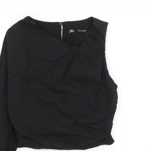 Zara Womens Black Cotton Cropped Blouse Size S One Shoulder