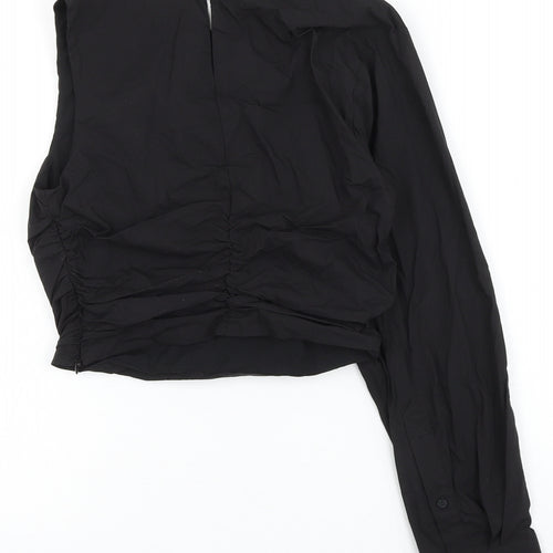 Zara Womens Black Cotton Cropped Blouse Size S One Shoulder