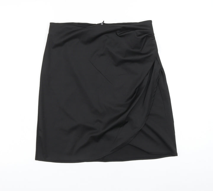 Preworn Womens Black Polyester Mini Skirt Size 30 in Zip - Ruched