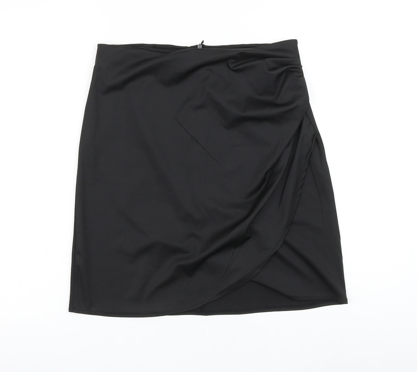 Preworn Womens Black Polyester Mini Skirt Size 30 in Zip - Ruched
