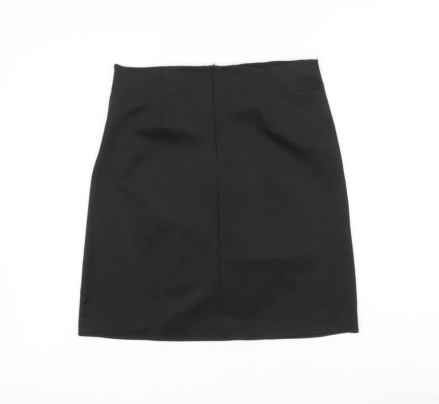 Preworn Womens Black Polyester Mini Skirt Size 30 in Zip - Ruched
