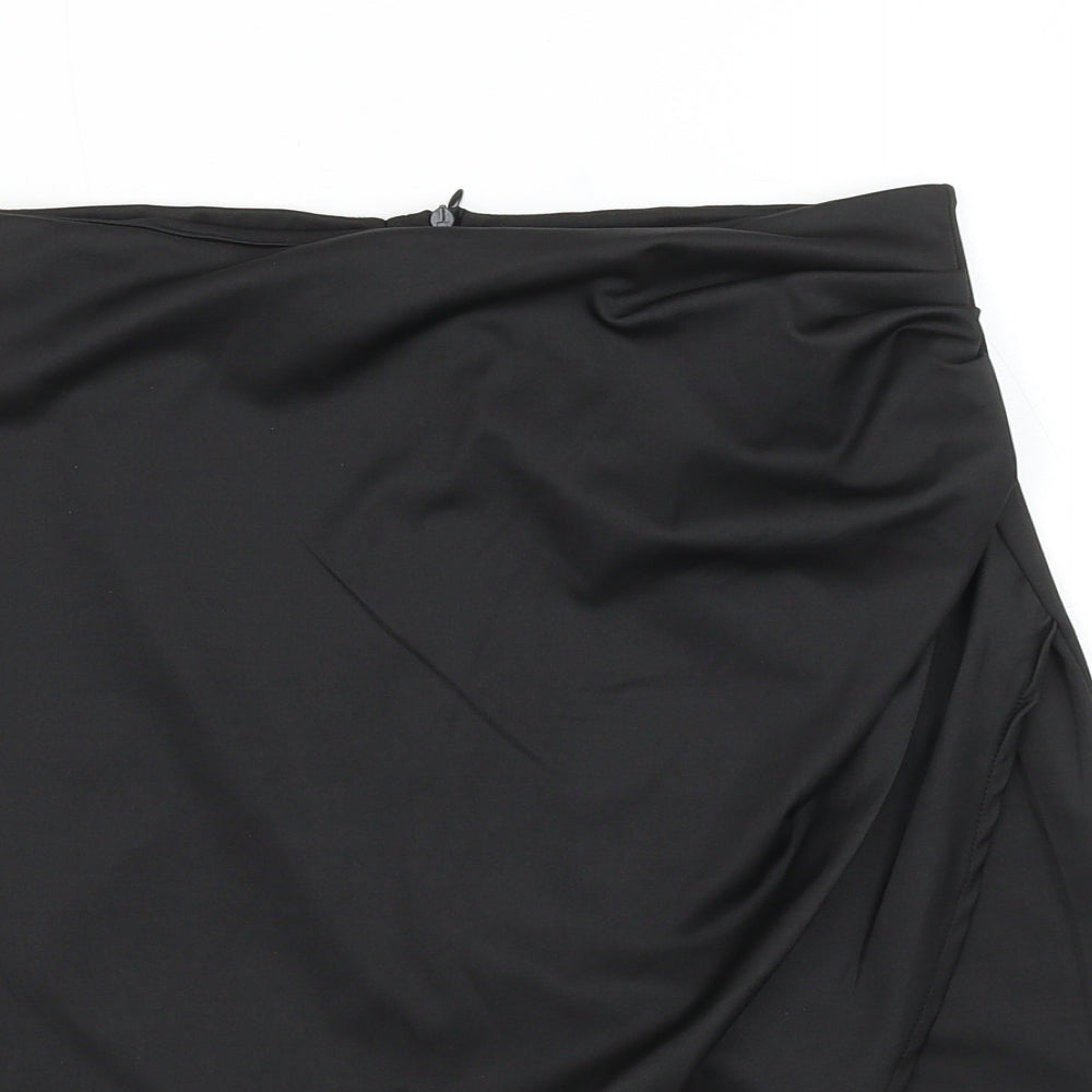 Preworn Womens Black Polyester Mini Skirt Size 30 in Zip - Ruched