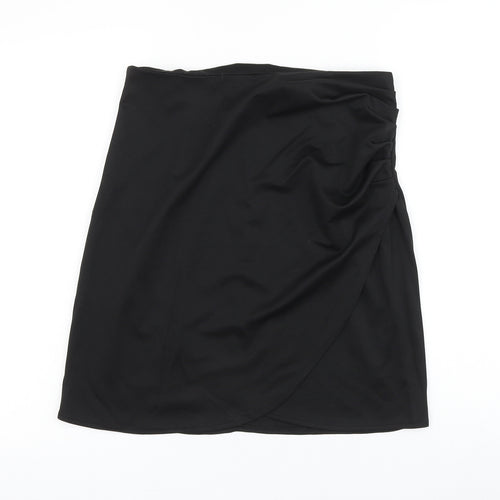 Preworn Womens Black Polyester Mini Skirt Size 30 in Zip - Ruched