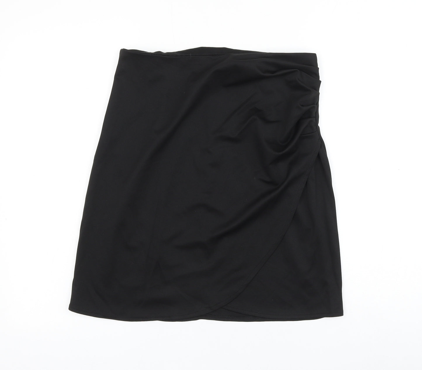 Preworn Womens Black Polyester Mini Skirt Size 30 in Zip - Ruched