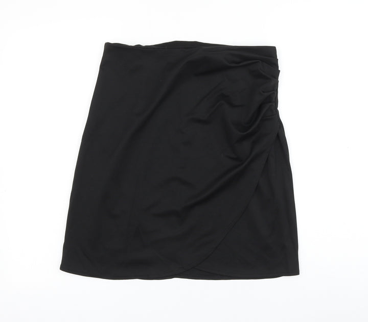 Preworn Womens Black Polyester Mini Skirt Size 30 in Zip - Ruched