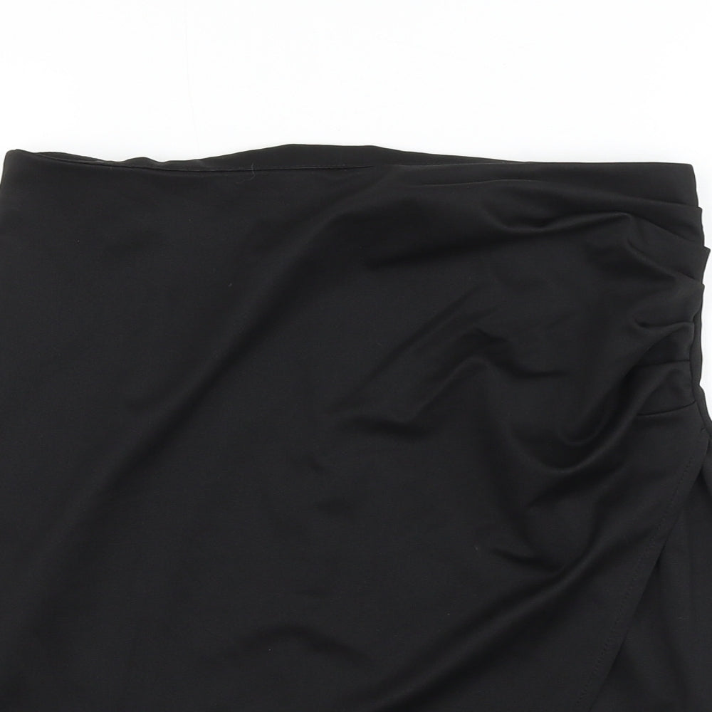 Preworn Womens Black Polyester Mini Skirt Size 30 in Zip - Ruched