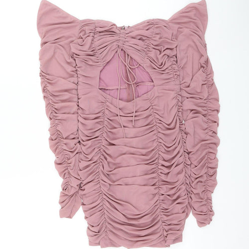 Eighth Hour Womens Pink Nylon Mini Size 12 V-Neck Zip - Ruched