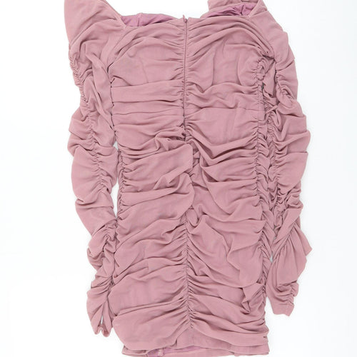 Eighth Hour Womens Pink Nylon Mini Size 12 V-Neck Zip - Ruched