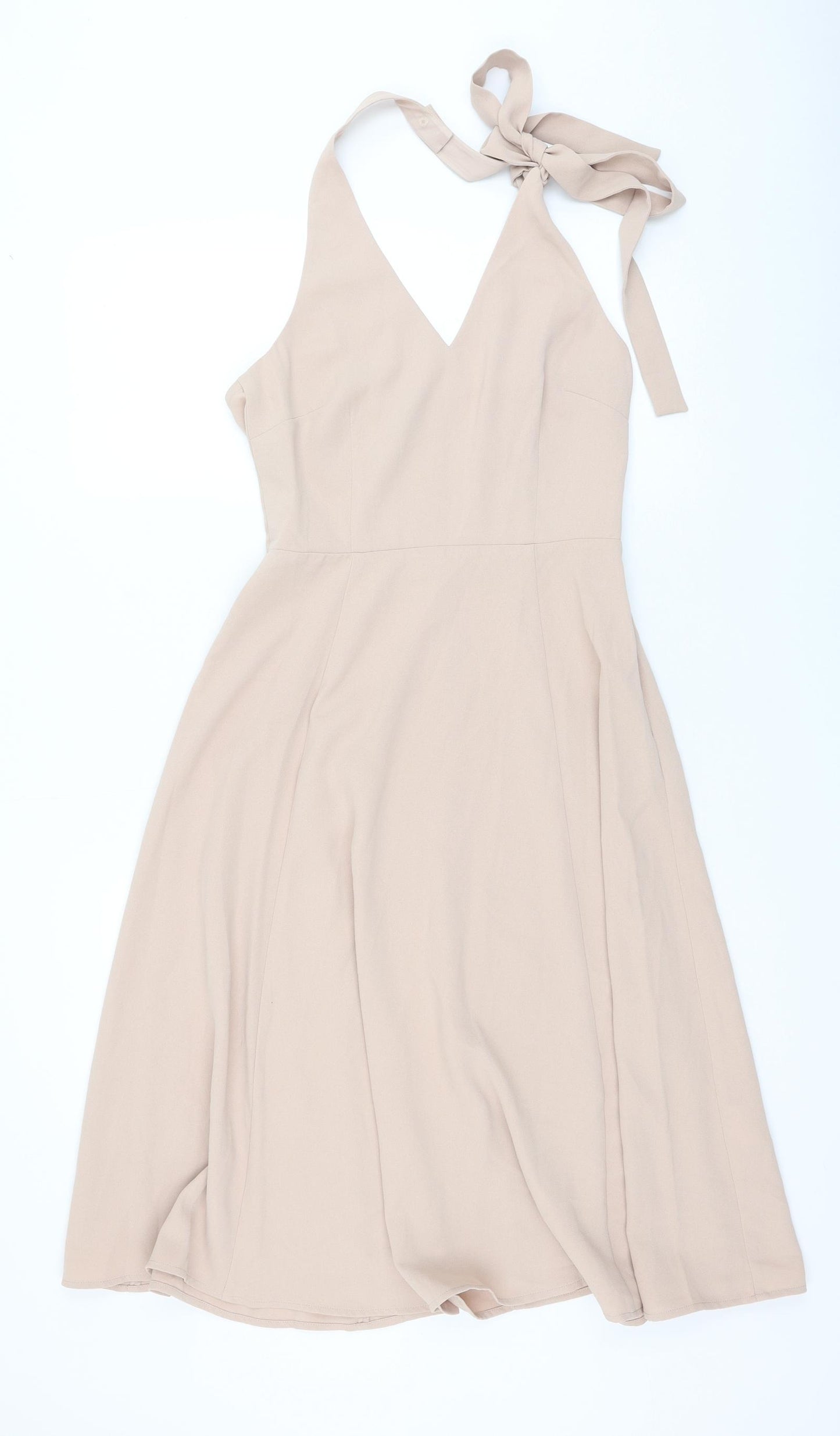 H&M Womens Beige Polyester Skater Dress Size 8 Halter Zip