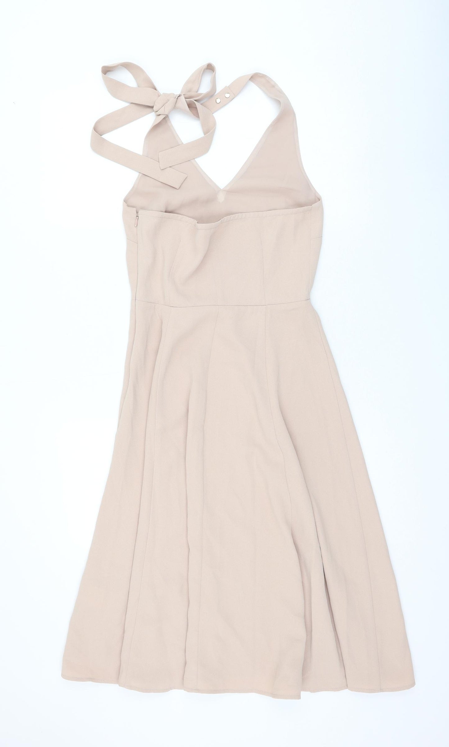 H&M Womens Beige Polyester Skater Dress Size 8 Halter Zip