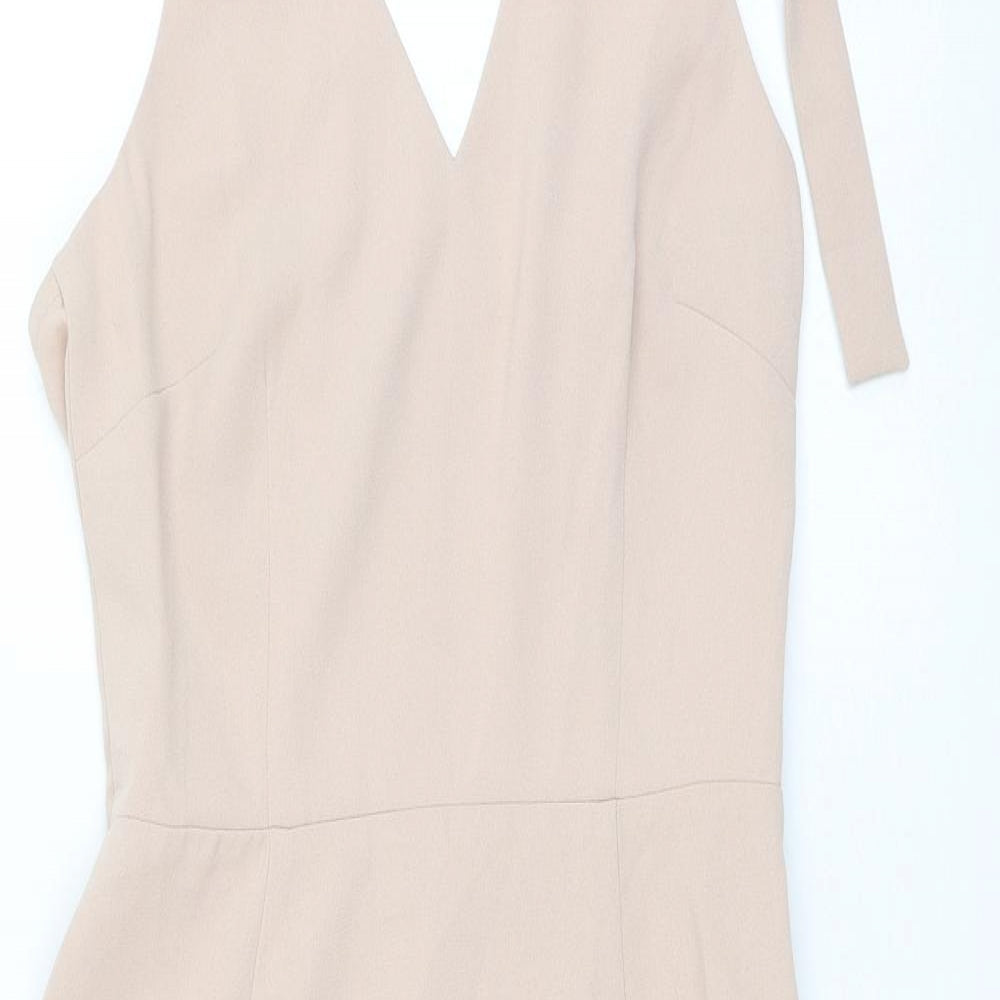 H&M Womens Beige Polyester Skater Dress Size 8 Halter Zip