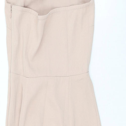 H&M Womens Beige Polyester Skater Dress Size 8 Halter Zip