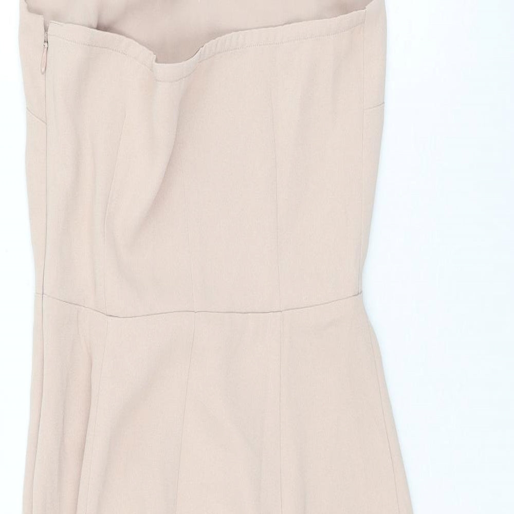 H&M Womens Beige Polyester Skater Dress Size 8 Halter Zip