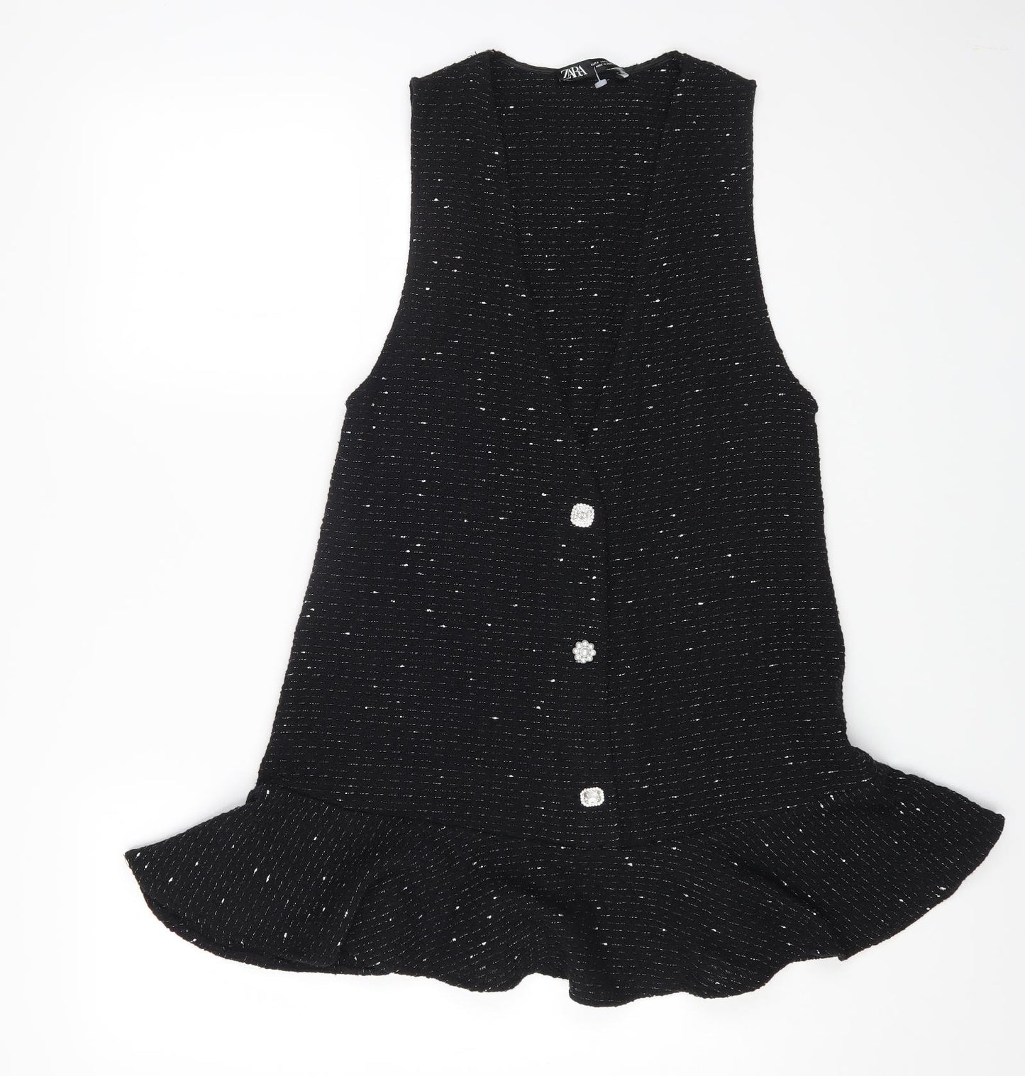 Zara Womens Black Cotton Pinafore/Dungaree Dress Size S V-Neck Button
