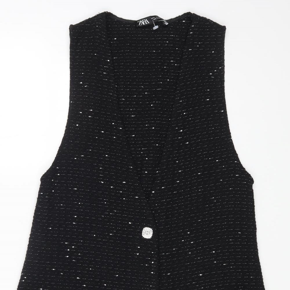 Zara Womens Black Cotton Pinafore/Dungaree Dress Size S V-Neck Button