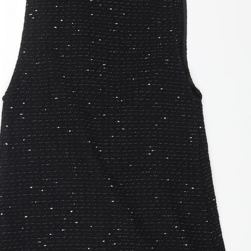Zara Womens Black Cotton Pinafore/Dungaree Dress Size S V-Neck Button