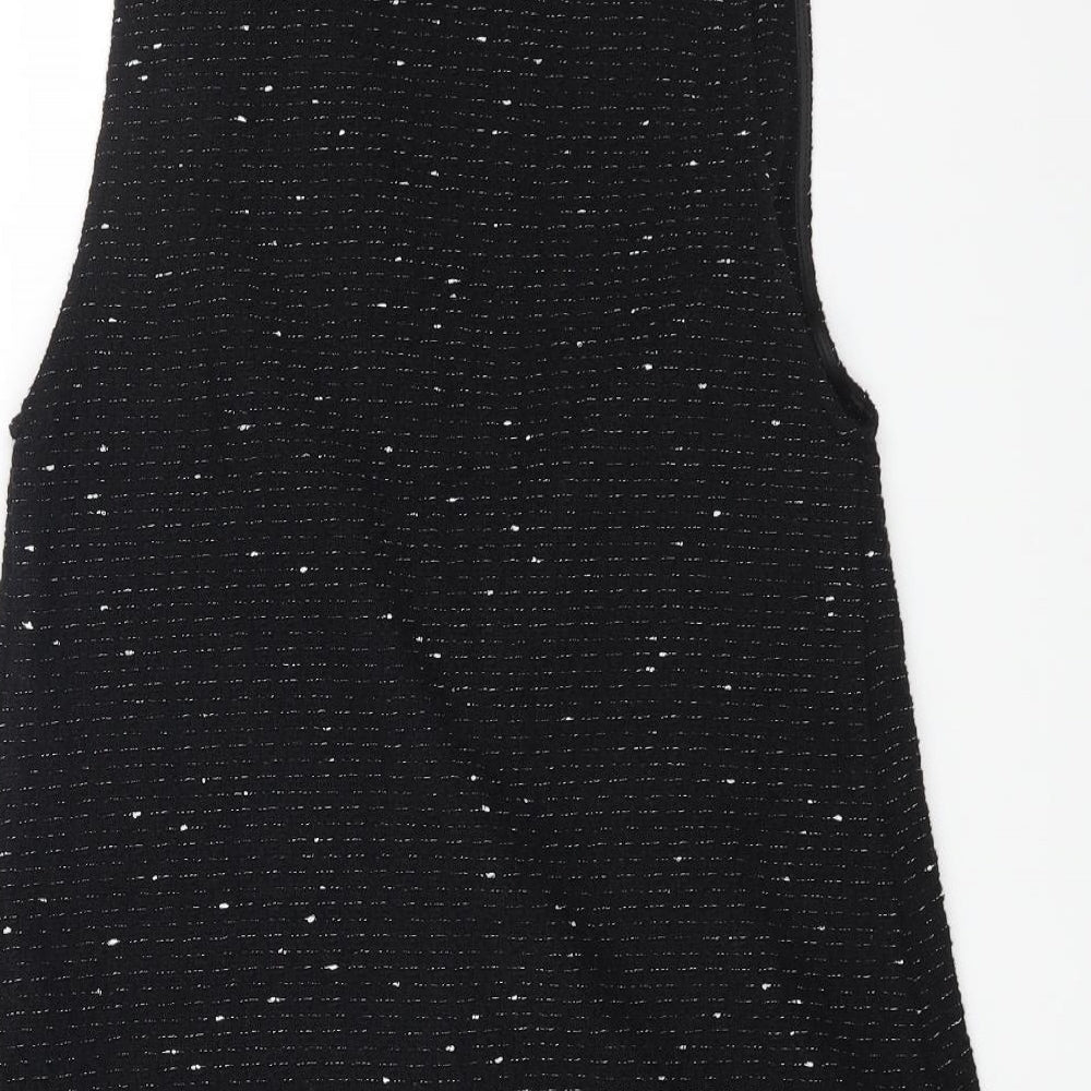 Zara Womens Black Cotton Pinafore/Dungaree Dress Size S V-Neck Button
