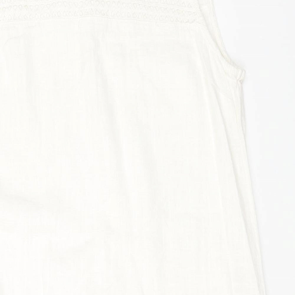 NEXT Womens White Viscose A-Line Size 8 Round Neck Button