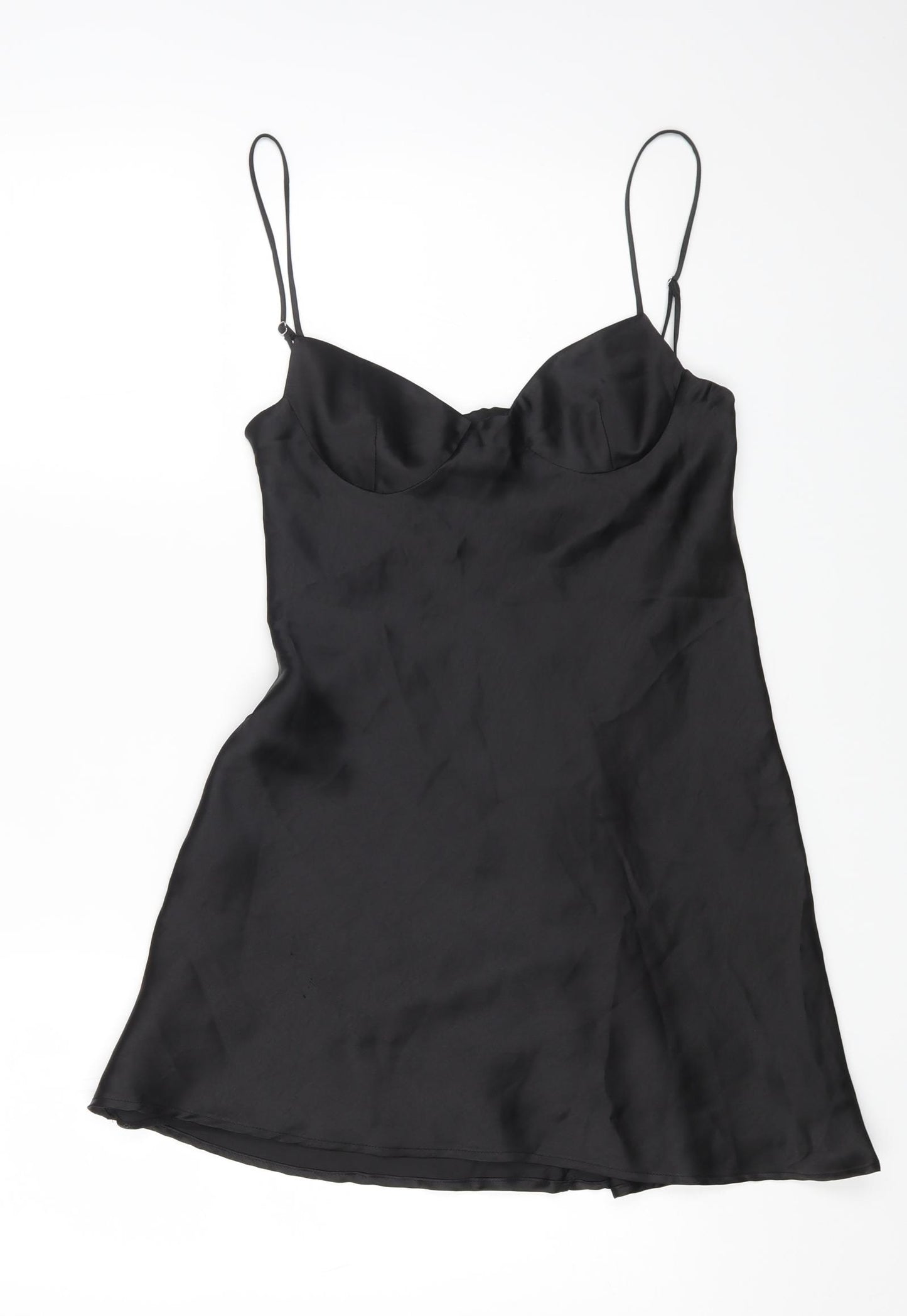 Zara Womens Black Polyester Slip Dress Size S Sweetheart Pullover