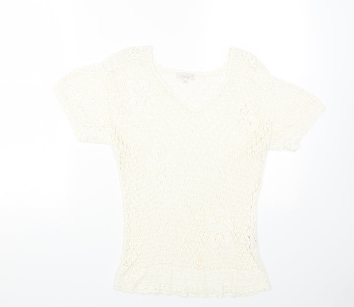 Lakeland Womens White Viscose Basic T-Shirt Size 16 V-Neck
