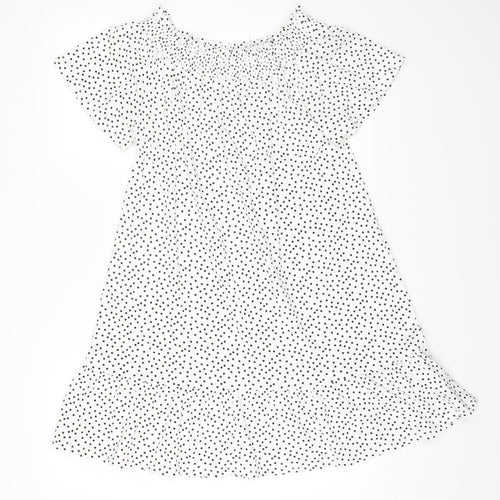 Roman Womens White Polka Dot Cotton A-Line Size 12 Off the Shoulder Pullover