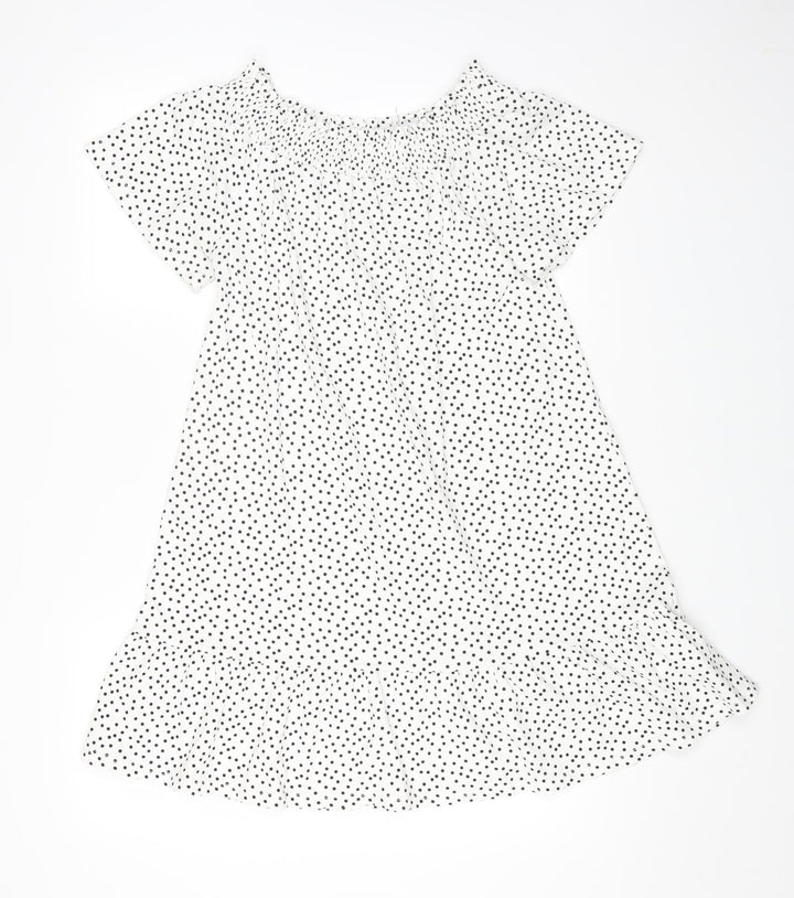 Roman Womens White Polka Dot Cotton A-Line Size 12 Off the Shoulder Pullover