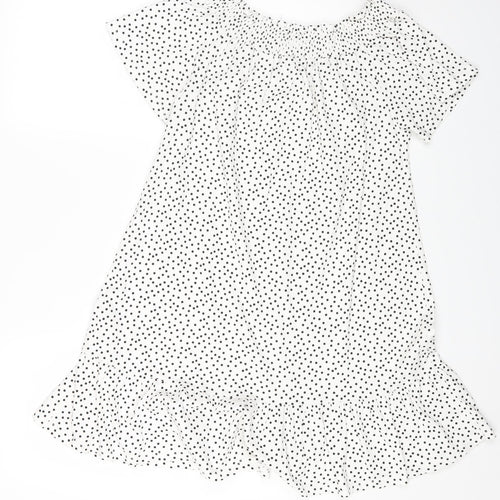 Roman Womens White Polka Dot Cotton A-Line Size 12 Off the Shoulder Pullover