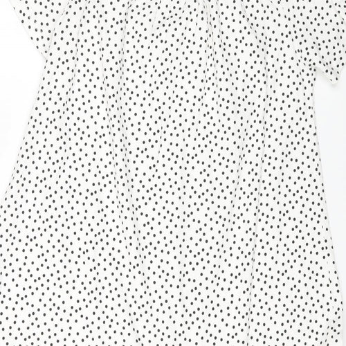 Roman Womens White Polka Dot Cotton A-Line Size 12 Off the Shoulder Pullover