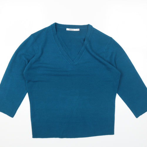 M&Co Womens Blue V-Neck Acrylic Pullover Jumper Size XL