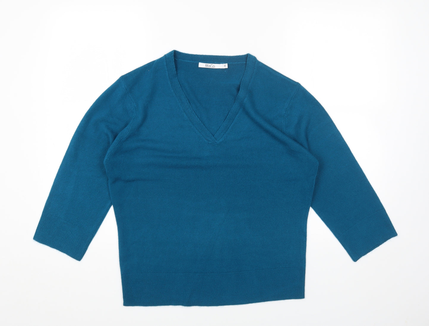 M&Co Womens Blue V-Neck Acrylic Pullover Jumper Size XL