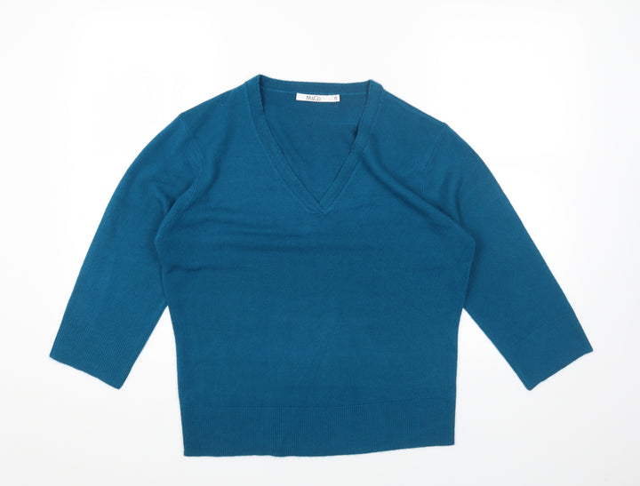 M&Co Womens Blue V-Neck Acrylic Pullover Jumper Size XL
