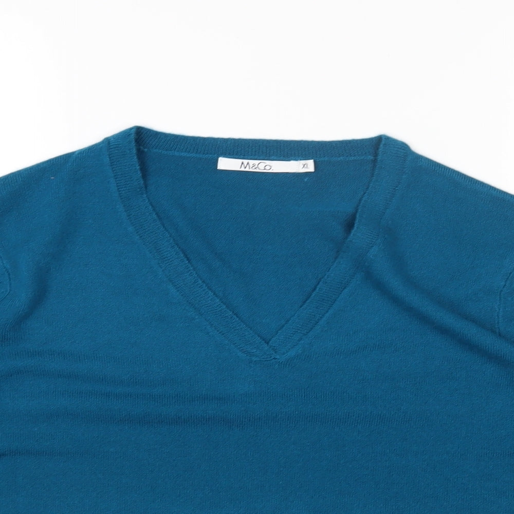 M&Co Womens Blue V-Neck Acrylic Pullover Jumper Size XL