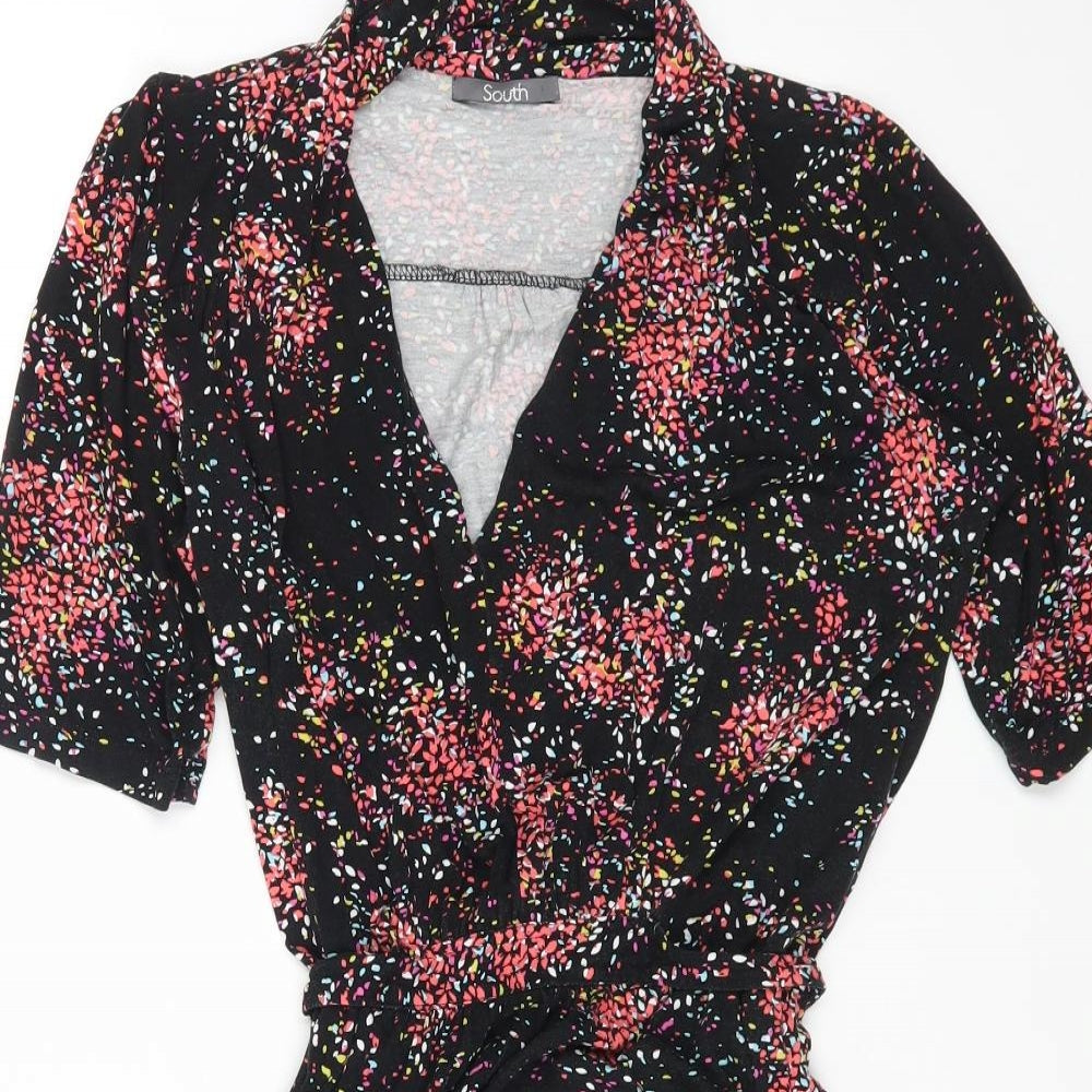 South Womens Black Geometric Viscose A-Line Size 10 V-Neck Pullover