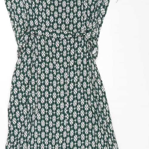 Monsoon Womens Green Geometric Viscose A-Line Size 8 V-Neck Button