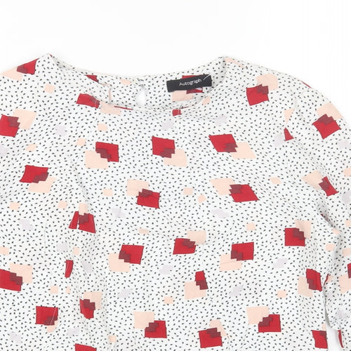 Marks and Spencer Womens Multicoloured Geometric Viscose Basic Blouse Size 8 Round Neck